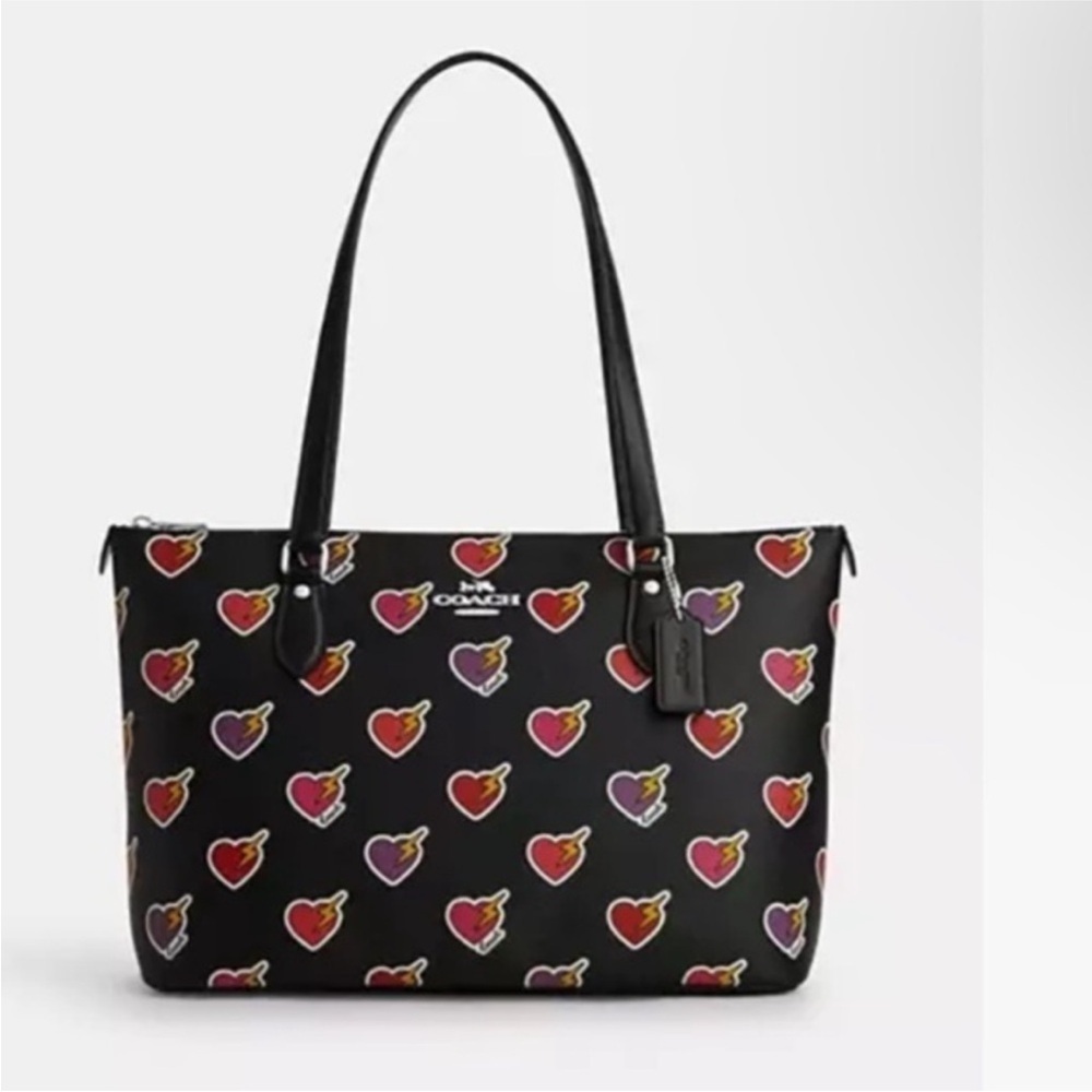 Coach Gallery Tote shoulder Bag With Heart Bolt Print - Picture 10 of 12